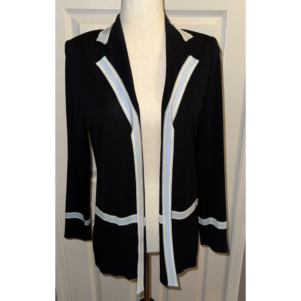 EXCLUSIVELY MISOOK Women's S Open Front‎ Black Blue Trim  Jacket Top Secretary